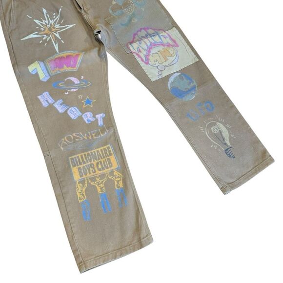 Billionaire Boys Club Tan Wordly Stenciled Flat Front Chinos size 40 - Picture 5 of 10